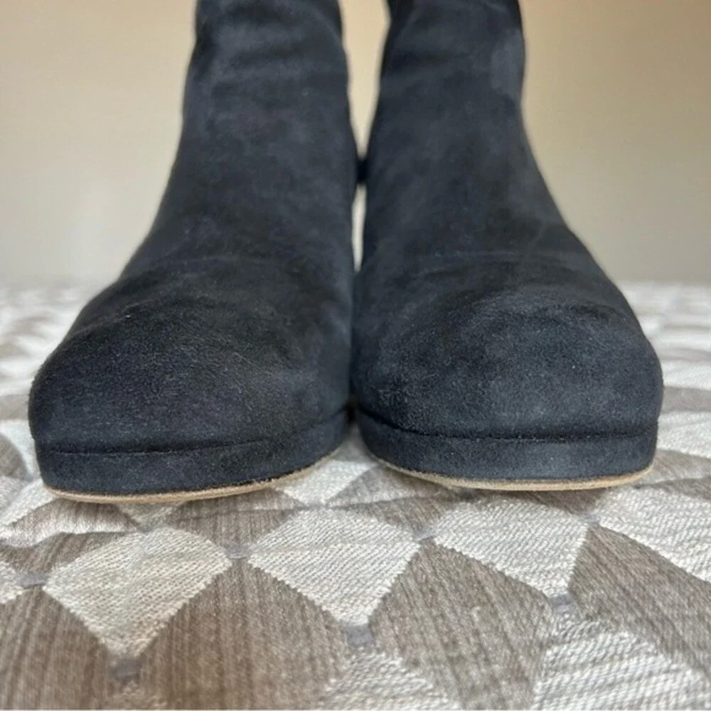 Stuart Weitzman‎ Black Suede Chic Heeled Ankle Boots Booties Back Zip Women 9.5